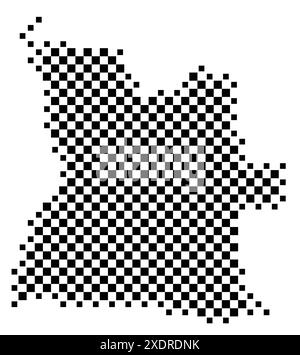Abstrakte Landkarte Angolas, die das Land mit einem Muster aus schwarz-weißen Quadraten wie ein Schachbrett zeigt Stock Vektor