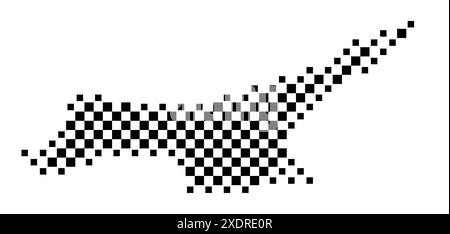 Abstrakte Karte der Türkischen Republik Nordzypern, die das Land mit einem Muster aus schwarz-weißen Quadraten wie einem Schachbrett zeigt Stock Vektor