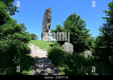 Mauer eines Gatehouse einer normannischen Burg im Sommer 2024. Stockfoto