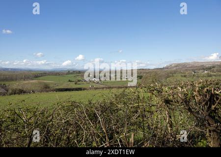 Blick auf die Lake District Hills von den Hängen des Hutton Roof Crag nahe Burton in Kendal Westmorland und Furness oder Cumbria England Stockfoto