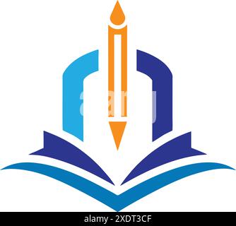 Bildungs-Logo mit einem Buch- und Stiftsymbol Stock Vektor