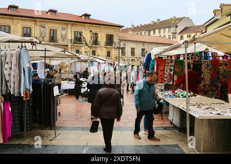 An einem feuchten Januartag im Mercado del Fontán Oviedo Asturias Spanien finden Sie am Plaza de Daoiz y Velarde in der Altstadt Einkäufer Stockfoto