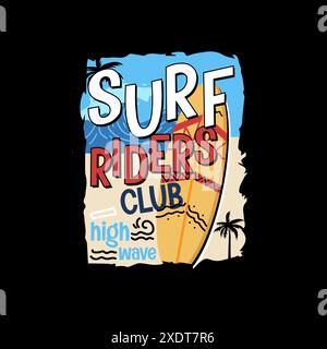 Surf Riders Club Typografie Sommerstrand farbenfrohes grafisches Poster Stock Vektor