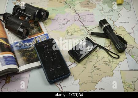 Reiseplanungskarte nach Huaraz, Callejon de Huaylas, Peru Stockfoto
