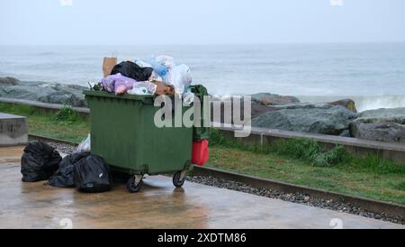 Müllcontainer stehen im Ohr. Umwelt, Ökologie. Stockfoto