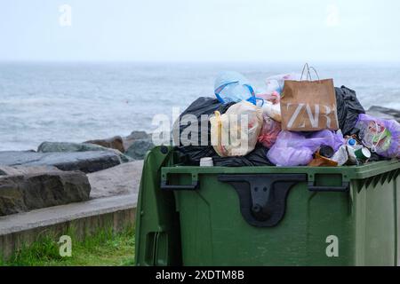 Müllcontainer stehen im Ohr. Umwelt, Ökologie. Zara-Tasche Stockfoto