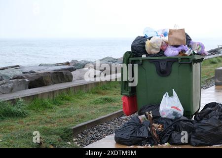 Müllcontainer stehen im Ohr. Umwelt, Ökologie. Zara-Tasche Stockfoto