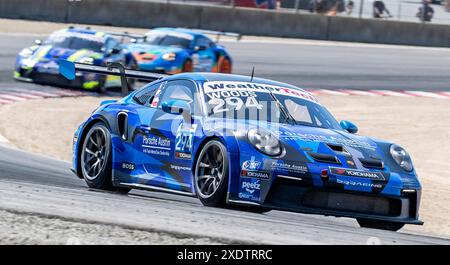 22. Juni 2024 Monterey, CA, USA, BK Racing Pilot Kevin Woods verlässt Kurve 5 während des Firestone Grand Prix des Monterey Porsche Challenge Race 2 auf dem WeatherTech Raceway Laguna Seca Monterey, CA Thurman James/CSM Stockfoto