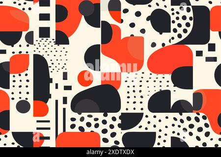 Abgerundete geometrische Formen nahtloses Muster. Memphis-farbige, flippige Zeichentrickmuster. Vektorabbildung auf Hintergrund Stock Vektor