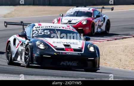 22. Juni 2024 Monterey, CA, USA, RWE-Fahrer James Li fuhr aus Kurve 5 während des Firestone Grand Prix des Monterey Porsche Challenge Race 2 auf dem WeatherTech Raceway Laguna Seca Monterey, CA Thurman James/CSM Stockfoto