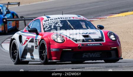 22. Juni 2024 Monterey, CA, USA REI-Fahrer Casey Dennis fuhr während des Firestone Grand Prix des Monterey Porsche Challenge Race 2 auf dem WeatherTech Raceway Laguna Seca Monterey, CA Thurman James/CSM aus Kurve 5 Stockfoto