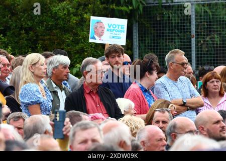 Trago Mills, Newton Abbot, Devon, Großbritannien. Juni 2024. 2024: Wahlkampfveranstaltung zur Reform des Vereinigten Königreichs in Trago Mills, Newton Abbot, Devon. Hinweis: Nidpor/Alamy Live News Stockfoto