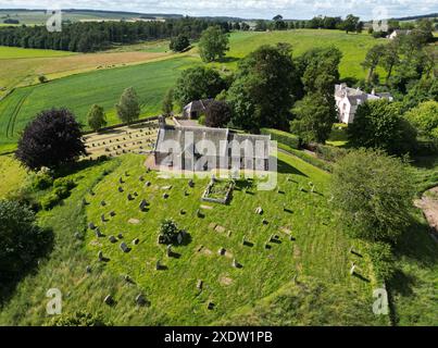 Aus der Vogelperspektive von Linton Church, Linton Village, Moreattle, Schottland Stockfoto