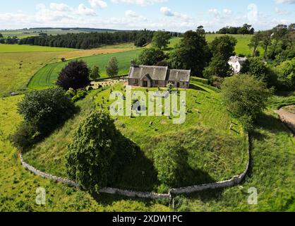 Aus der Vogelperspektive von Linton Church, Linton Village, Moreattle, Schottland Stockfoto