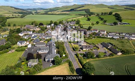 Moreattle Village aus der Vogelperspektive, Scottish Borders Region, Schottland. Stockfoto