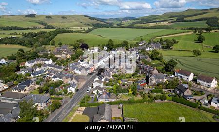 Moreattle Village aus der Vogelperspektive, Scottish Borders Region, Schottland. Stockfoto