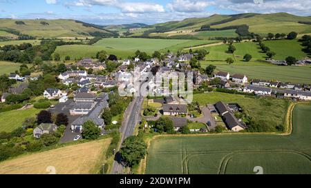 Moreattle Village aus der Vogelperspektive, Scottish Borders Region, Schottland. Stockfoto