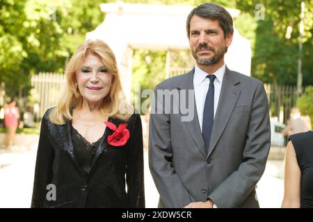 Madrid, Spanien. Juni 2024. Ernest Urtasun und Baroness Thyssen, Carmen Cervera nehmen an der Eröffnung der Ausstellung Kolonialgedächtnis in den Thyssen-bornemisza Collections Teil 24. Juni 2024 Spanien Credit: SIPA USA/Alamy Live News Stockfoto