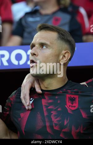 Düsseldorf, Deutschland. Juni 2024. Abrashi von Albanien während der EM 2024, Fußballspiel der Gruppe B zwischen Albanien und Spanien am 24. Juni 2024 in der Arena Düsseldorf. Quelle: Nderim Kaceli/Alamy Live News Stockfoto