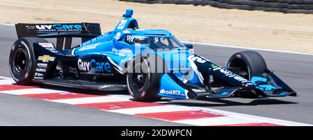 23. Juni 2024 Monterey, CA, USA Ed Carpenter Racing-Fahrer Ed Carpenter aus den Vereinigten Staaten (20), der während des Firestone Grand Prix von Monterey IndyCar warm Up auf dem WeatherTech Raceway Laguna Seca Monterey, CA Thurman James/CSM aus Turn11 herauskam Stockfoto