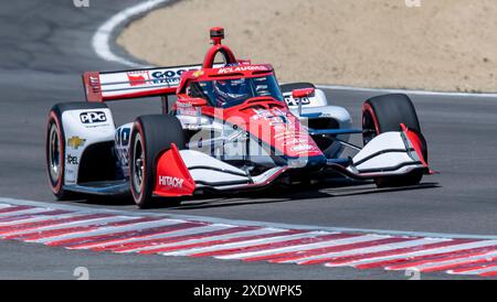 23. Juni 2024 Fahrer Scott McLaughlin aus Neuseeland (3) aus Kurve 11 beim Firestone Grand Prix von Monterey IndyCar warm Up auf dem WeatherTech Raceway Laguna Seca Monterey, CA Thurman James/CSM Stockfoto