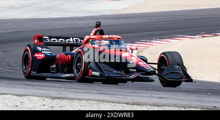 23. Juni 2024 Monterey, CA, USA Rahal Letterman Lanigan Racing Fahrer Christian Lundgaard (45) aus Dänemark, der während des Firestone Grand Prix von Monterey IndyCar warm Up auf dem WeatherTech Raceway Laguna Seca Monterey, CA Thurman James/CSM aus Turn11 herauskam Stockfoto