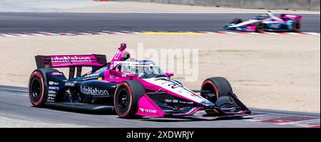 23. Juni 2024 Monterey, CA, USA Andretti Global | Delaware Life Pilot Marcus Ericsson (28) verlässt Kurve 5 beim Firestone Grand Prix von Monterey IndyCar warm Up auf dem WeatherTech Raceway Laguna Seca Monterey, CA Thurman James/CSM Stockfoto