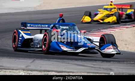 23. Juni 2024 Monterey, CA, USA Chip Ganassi Racing Fahrer Linus Lundqvist (8) aus Schweden verließ Kurve 11 während des Firestone Grand Prix von Monterey IndyCar warm Up auf dem WeatherTech Raceway Laguna Seca Monterey, CA Thurman James/CSM Stockfoto