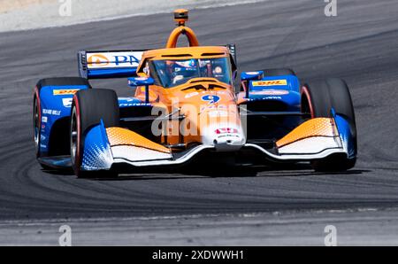 23. Juni 2024 der neuseeländische Chip Ganassi Racing-Fahrer Scott Dixon (9), der während des Firestone Grand Prix von Monterey IndyCar warm Up auf dem WeatherTech Raceway Laguna Seca Monterey, CA Thurman James/CSM von Rang 11 kam Stockfoto