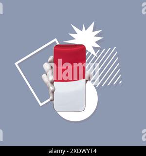 Hand hält ein Smartphone mit der indonesischen Flagge auf dem Bildschirm, was darauf hindeutet, im Internet zu surfen, mobile Apps oder soziale Medien zu verwenden Stockfoto