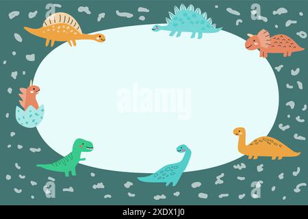 Kinder Dinosaurier Set, Baby Tiere Hintergrund. Dinosaurier-Charaktersammlung, Paket. Kann für Aufkleber, Poster verwendet werden. Kritzele Babytiere für Kinder Stock Vektor