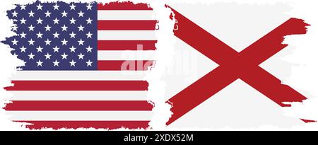 Alabama State und USA Grunge Flags Verbindung, Vektor Stock Vektor