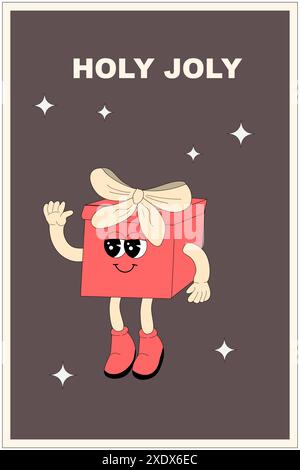 Vertikales Weihnachtsbanner mit groovigem Charakter. Grooviger Weihnachtscharakter mit y2k Elements Poster oder Grußkarte. Frohes neues Jahr und Weihnachten Templat Stock Vektor