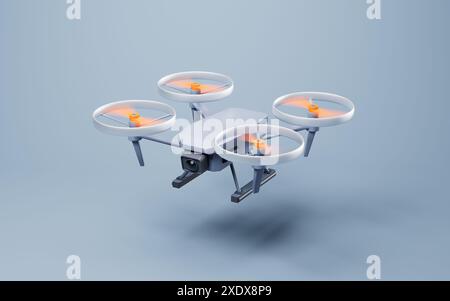 Fliegende realistische Drohne, 3D-Rendering. 3D-Abbildung. Stockfoto