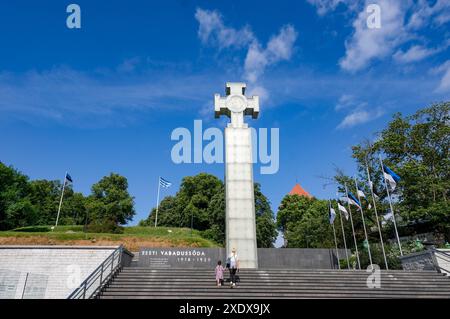 Tallinn, Estland. Juni 2024. Das Denkmal für den Estnischen Unabhängigkeitskrieg, den Kampf für die Unabhängigkeit von 1918 bis 1920, auf dem Freiheitsplatz. Der Estnische Unabhängigkeitskrieg (auch bekannt als Estnischer Unabhängigkeitskrieg) ist der Name des Estnischen Unabhängigkeitskampfes gegen Sowjetrussland und die baltischen staaten. Quelle: Jens Kalaene/dpa/Alamy Live News Stockfoto