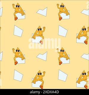 y2k-Schule mit groovigem, nahtlosem Muster. Kindermuster mit Schulutensilien und y2k-Elementen. Bildung wiederholt Hintergrund mit Schreibwaren, trendige re Stock Vektor