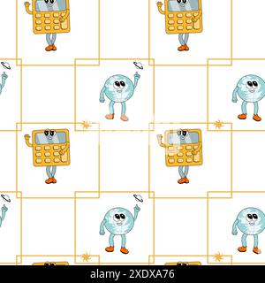 y2k-Schule mit groovigem, nahtlosem Muster. Kindermuster mit Schulutensilien und y2k-Elementen. Bildung wiederholt Hintergrund mit Schreibwaren, trendige re Stock Vektor