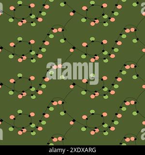 Happy New Year-Muster mit y2k-Elementen. Grooviger Weihnachtshintergrund mit weihnachtsmann, Schneeball, Weihnachtsbaum, Geschenke. Weihnachtliches, grooviges Hippie-Muster mit Retro-C Stock Vektor