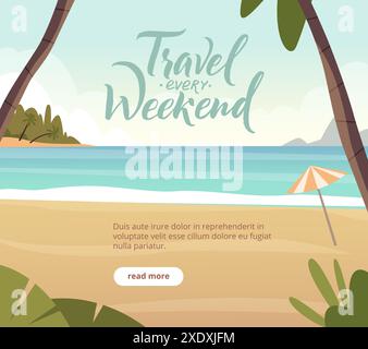 Reiseplakat am Horizont am Meer mit Buchstaben für Reisende Stock Vektor