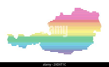 Abstrakte Karte Österreichs mit horizontalen Parallellinien in Regenbogenfarben Stock Vektor