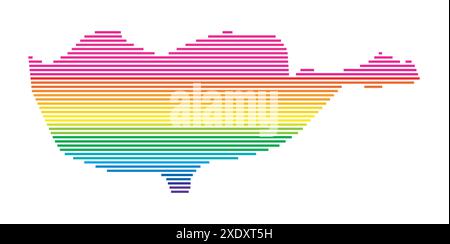 Abstrakte Karte Zyperns, die das Land mit horizontalen parallelen Linien in Regenbogenfarben zeigt Stock Vektor