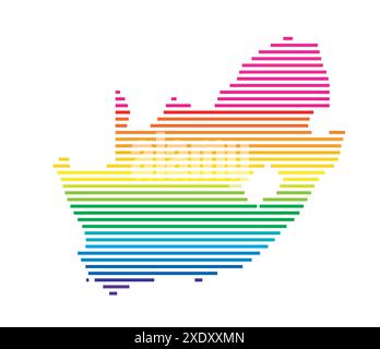 Abstrakte Karte von Südafrika, die das Land mit horizontalen parallelen Linien in Regenbogenfarben zeigt Stock Vektor