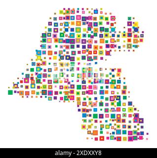 Abstrakte Karte von Kuwait abstrakte Karte, die das Land mit einem Muster von sich überschneidenden bunten Quadraten wie Süßigkeiten zeigt Stock Vektor