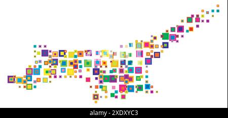 Abstrakte Karte der Türkischen Republik Nordzypern abstrakte Karte, die das Land mit einem Muster von sich überschneidenden bunten Quadraten wie Süßigkeiten zeigt Stock Vektor