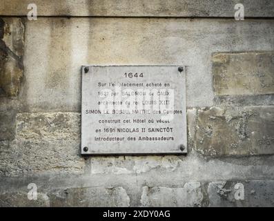 Marmortafel Salomon de Caus (16. Und 17. Jahrhundert), französischer Ingenieur, Architekt und Landschaftsarchitekt jüdischer Herkunft Stockfoto