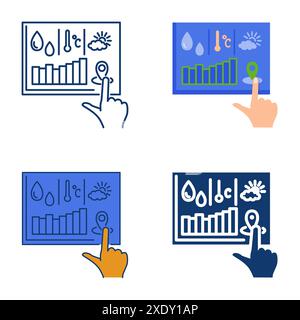 Datengetriebenes Farming-Symbol in flacher und Linienform. Präzisionslandwirtschaft, intelligenter Bauernhof. Digitale Fernsteuerung und -Verwaltung. Vektorabbildung Stock Vektor