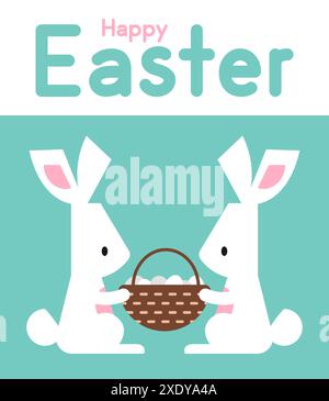 Osterhase, der Korb mit Osterei-Illustration gefüllt hält Stock Vektor