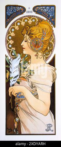 MUCHA Alfons Maria – Poster mit Jugendstildruck La Plume 1900 Stockfoto