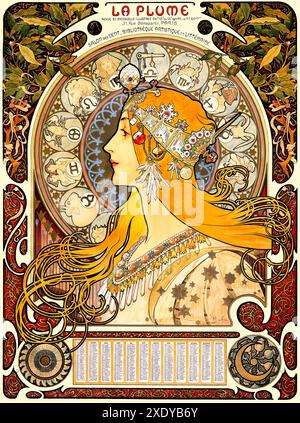 MUCHA Alfons Maria - Zodiaque La Plume 1897 - Poster mit Jugendstildruck Stockfoto