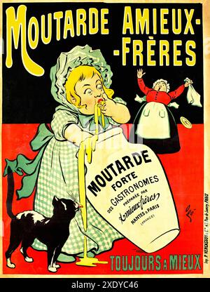 OGIE Eugène - Moutarde Amieux-Frères - Poster mit Vintage-Illustration Stockfoto